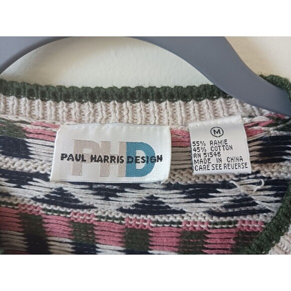 Vintage Paul Harris Design Cardigan Sweater Geometric Beige Pink Size M - Picture 3 of 3
